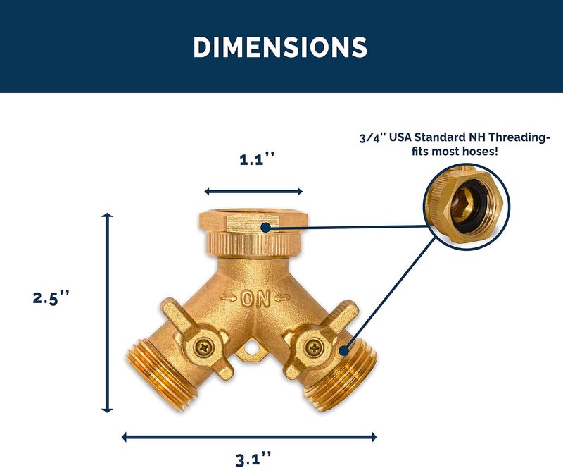 Morvat Brass 2-Way Y Splitter LEAD-FREE, Heavy-Duty Garden Hose Manifold Connector with Improved Comfort Grip ON/OFF Valves, Adapter for Water Faucet & Spigot, Extra 6 Washers, Teflon Tape (2-Pack) - Image 4